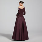 Burgundy Off Shoulder Crepe & Taffeta Ball Gown - shopaleena
