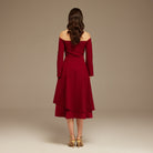 Burgundy Off - Shoulder Midi Dress - shopaleena