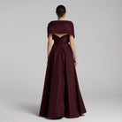 Burgundy Off Shoulder Taffeta Maxi Dress - shopaleena
