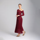 Burgundy One - shoulder Crepe Dress With Pleated Skirt - shopaleena