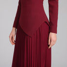 Burgundy One - shoulder Crepe Dress With Pleated Skirt - shopaleena