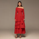 Burgundy One - Shoulder Tiered Ruffle Dress - shopaleena