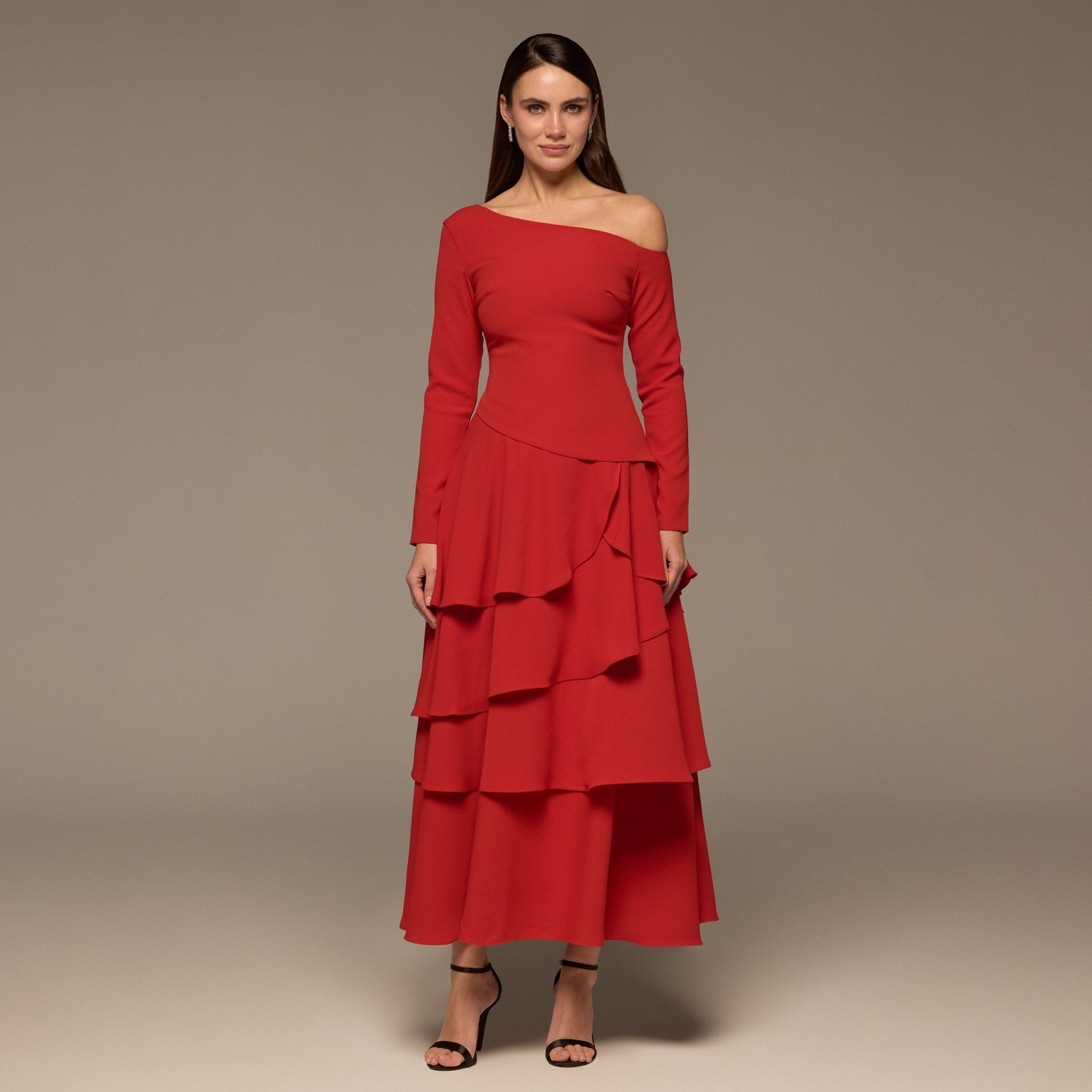 Burgundy One - Shoulder Tiered Ruffle Dress - shopaleena