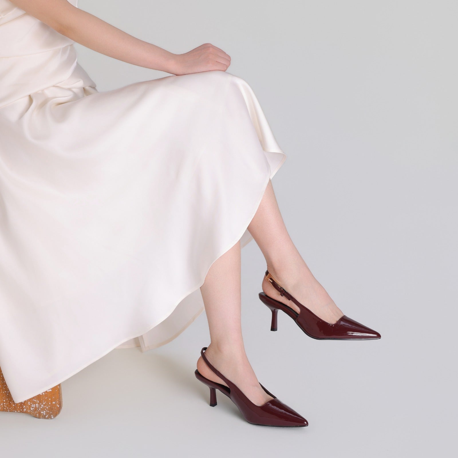 Burgundy Patent Slingback Heels - shopaleena