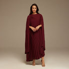 Burgundy Pleated Cape Midi Dress - shopaleena