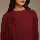 Burgundy Pleated Cape Midi Dress - shopaleena