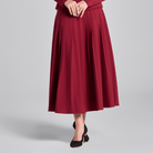 Burgundy Pleated Crepe Maxi Skirt - shopaleena