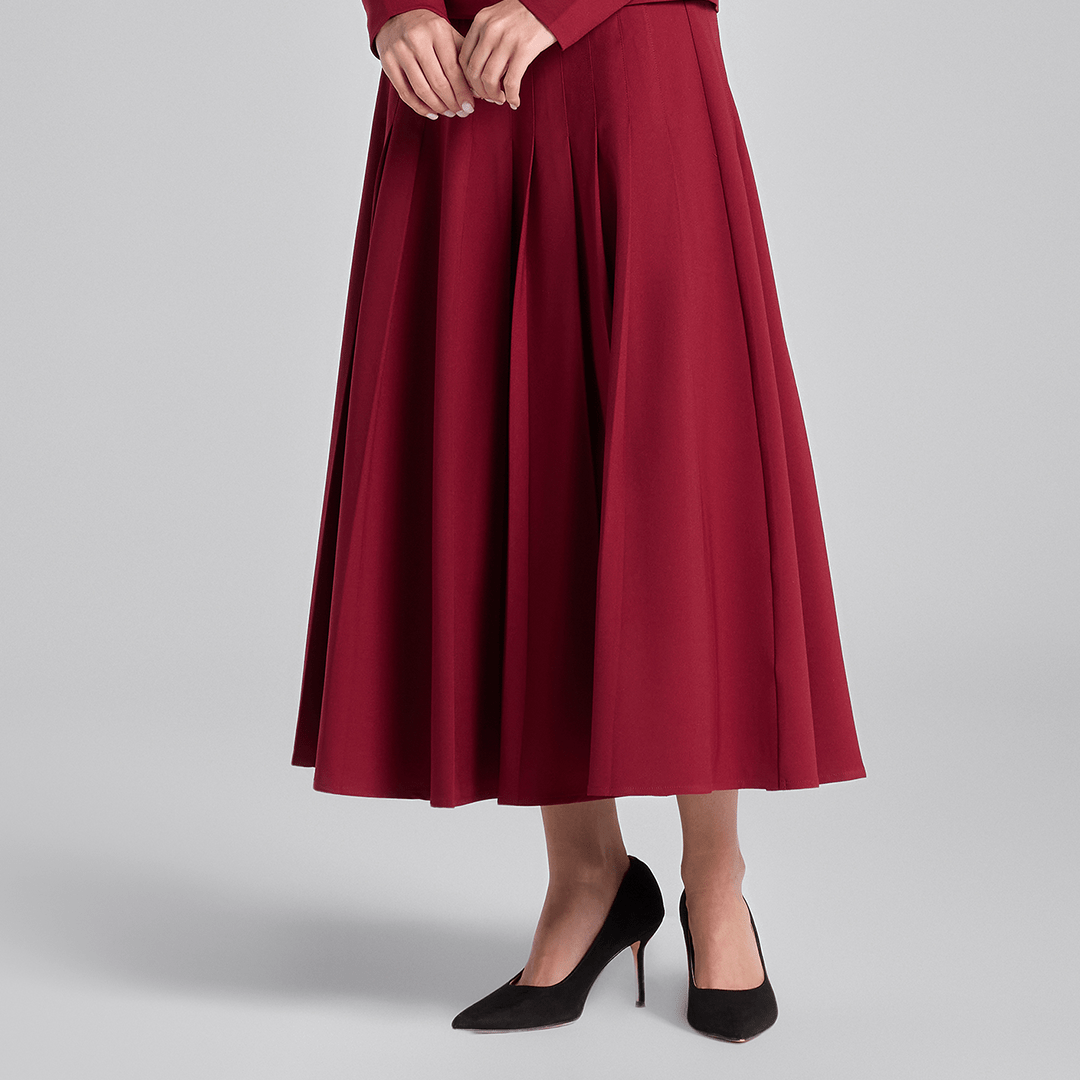 Burgundy Pleated Crepe Maxi Skirt - shopaleena