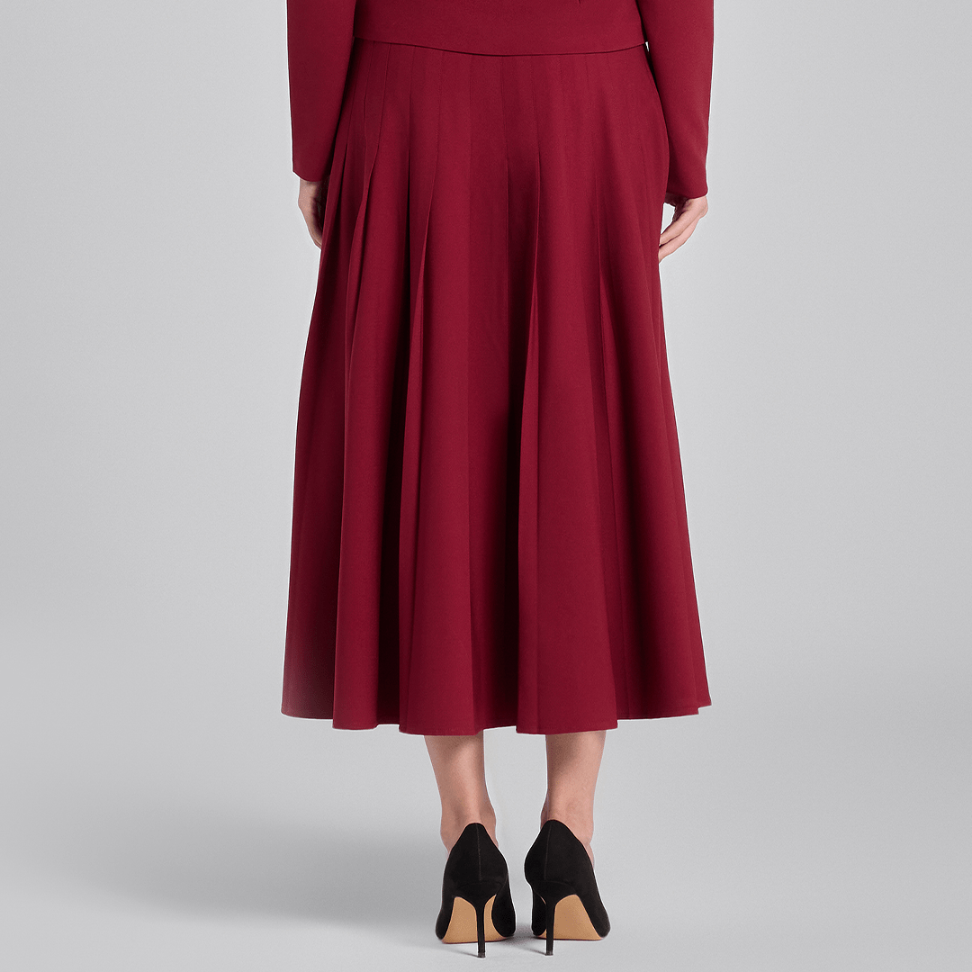 Burgundy Pleated Crepe Maxi Skirt - shopaleena