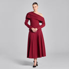 Burgundy Pleated Crepe Maxi Skirt - shopaleena