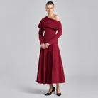 Burgundy Pleated Crepe Maxi Skirt - shopaleena