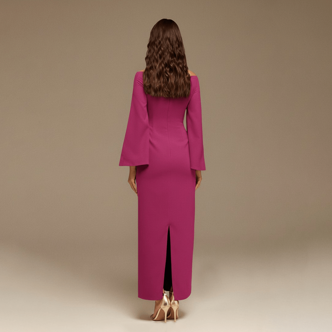 Burgundy Plum Off - Shoulder Crossover Top Midi Dress - shopaleena