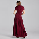 Burgundy Ruched Jersey Midi Dress - shopaleena