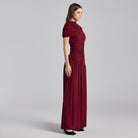 Burgundy Ruched Jersey Midi Dress - shopaleena