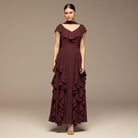 Burgundy Ruffle Chiffon Maxi Dress - shopaleena