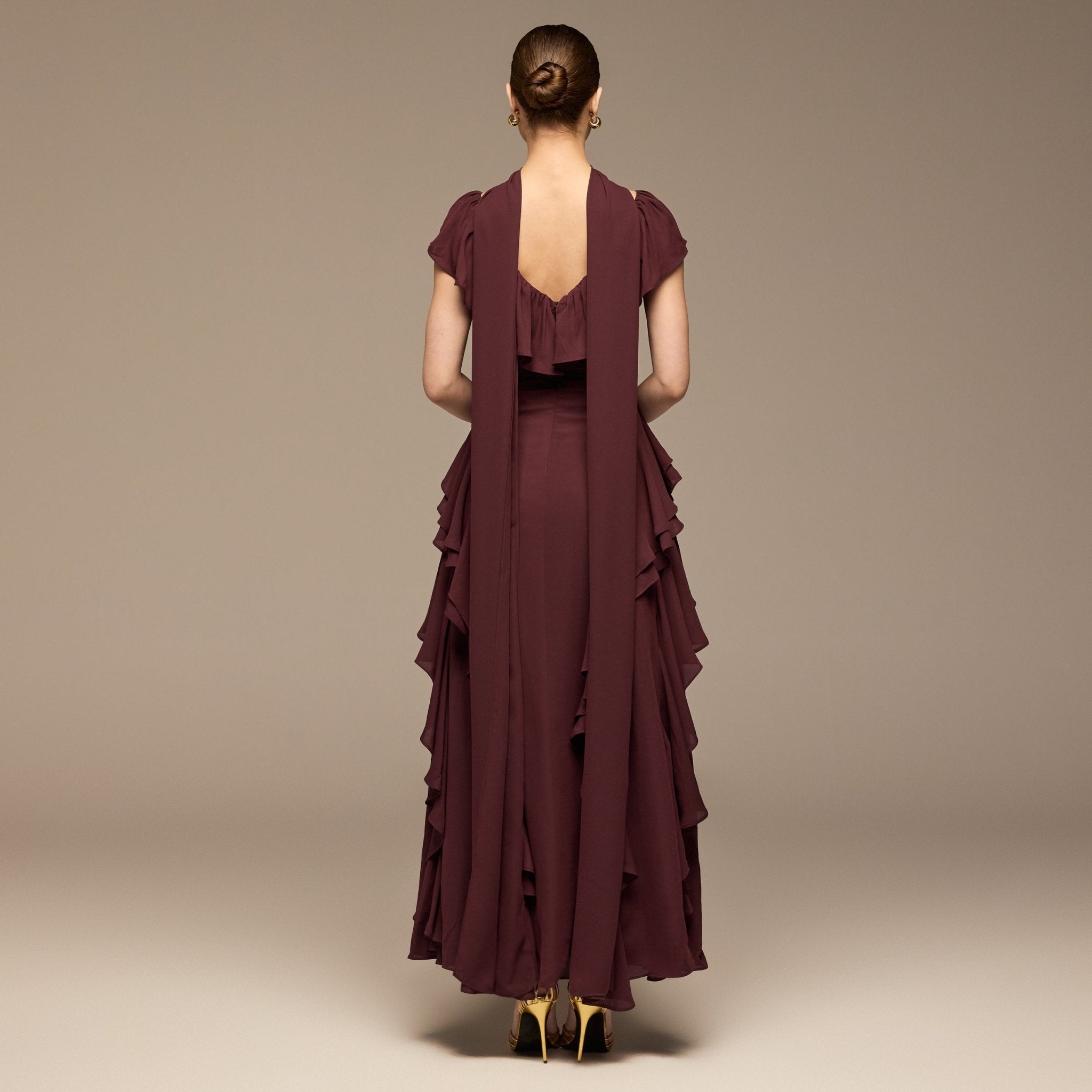 Burgundy Ruffle Chiffon Maxi Dress - shopaleena