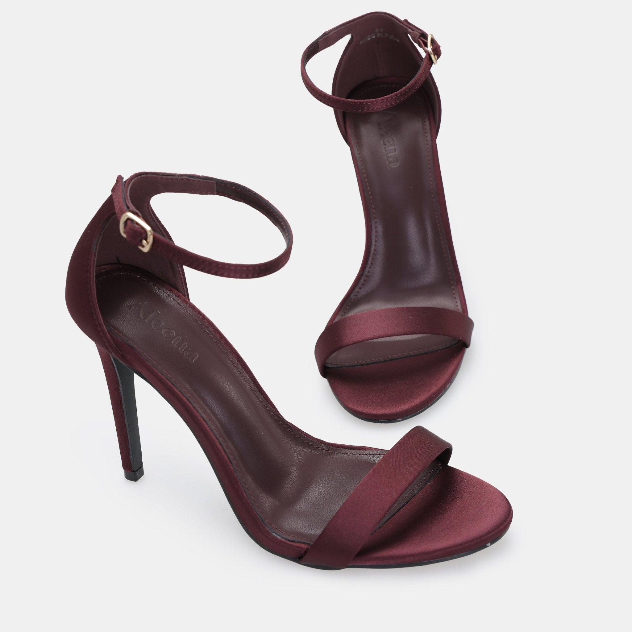 Burgundy Satin High Heel Sandals - shopaleena