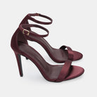 Burgundy Satin High Heel Sandals - shopaleena