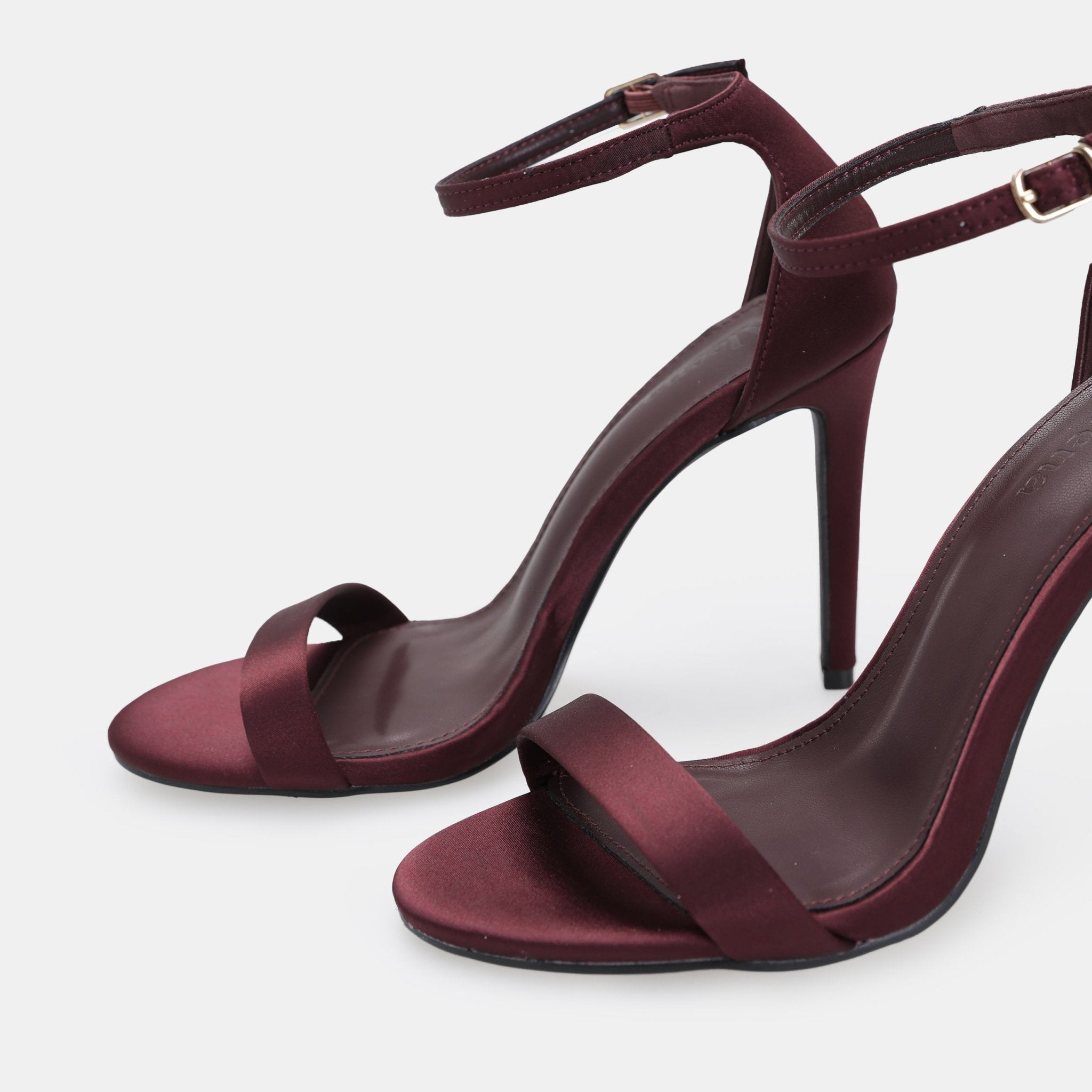 Burgundy Satin High Heel Sandals - shopaleena
