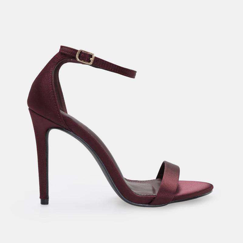 Burgundy Satin High Heel Sandals