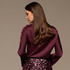 Burgundy Satin Long Sleeve Blouse - shopaleena