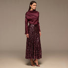 Burgundy Satin Long Sleeve Blouse - shopaleena
