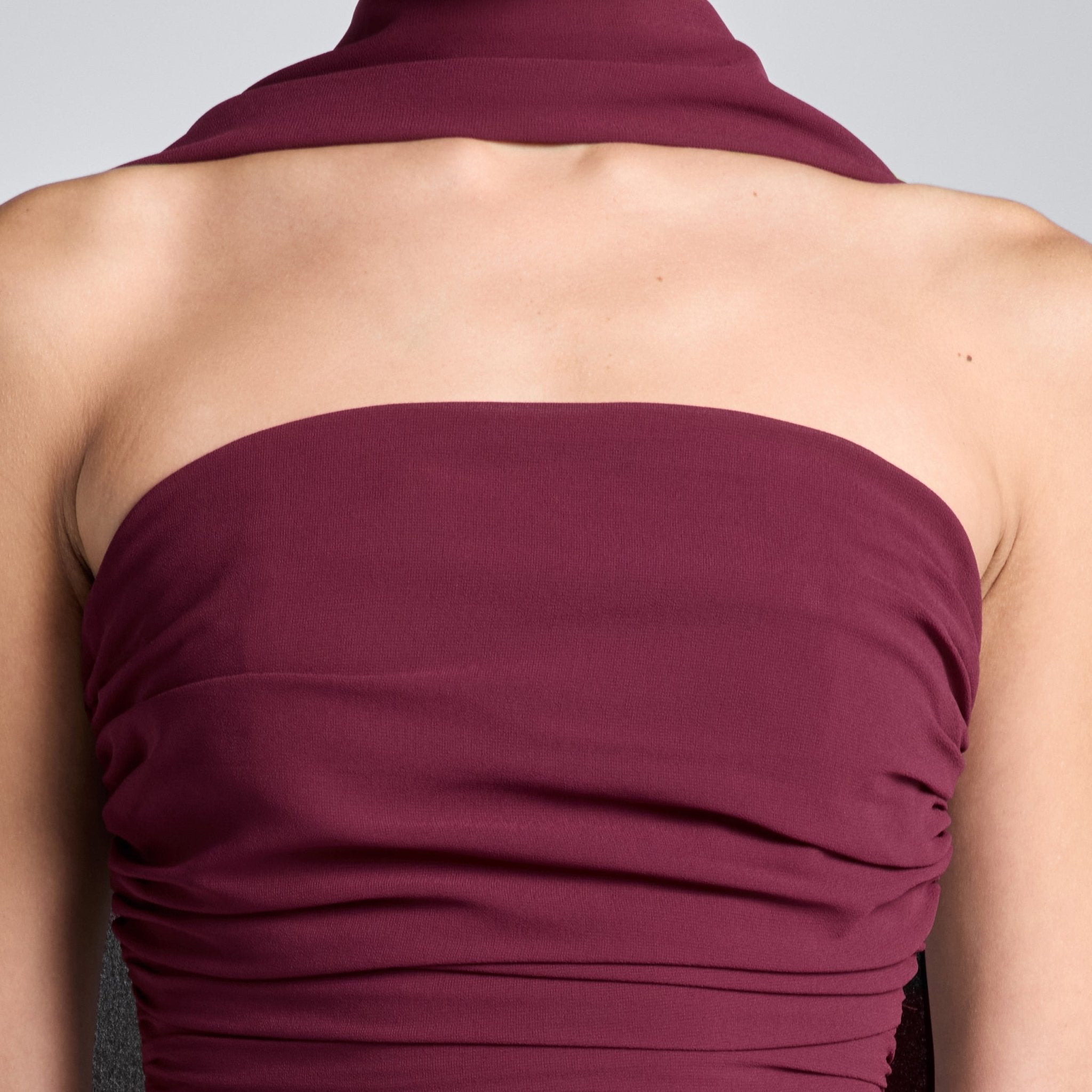 Burgundy Strapless Chiffon & Velvet Maxi Dress - shopaleena