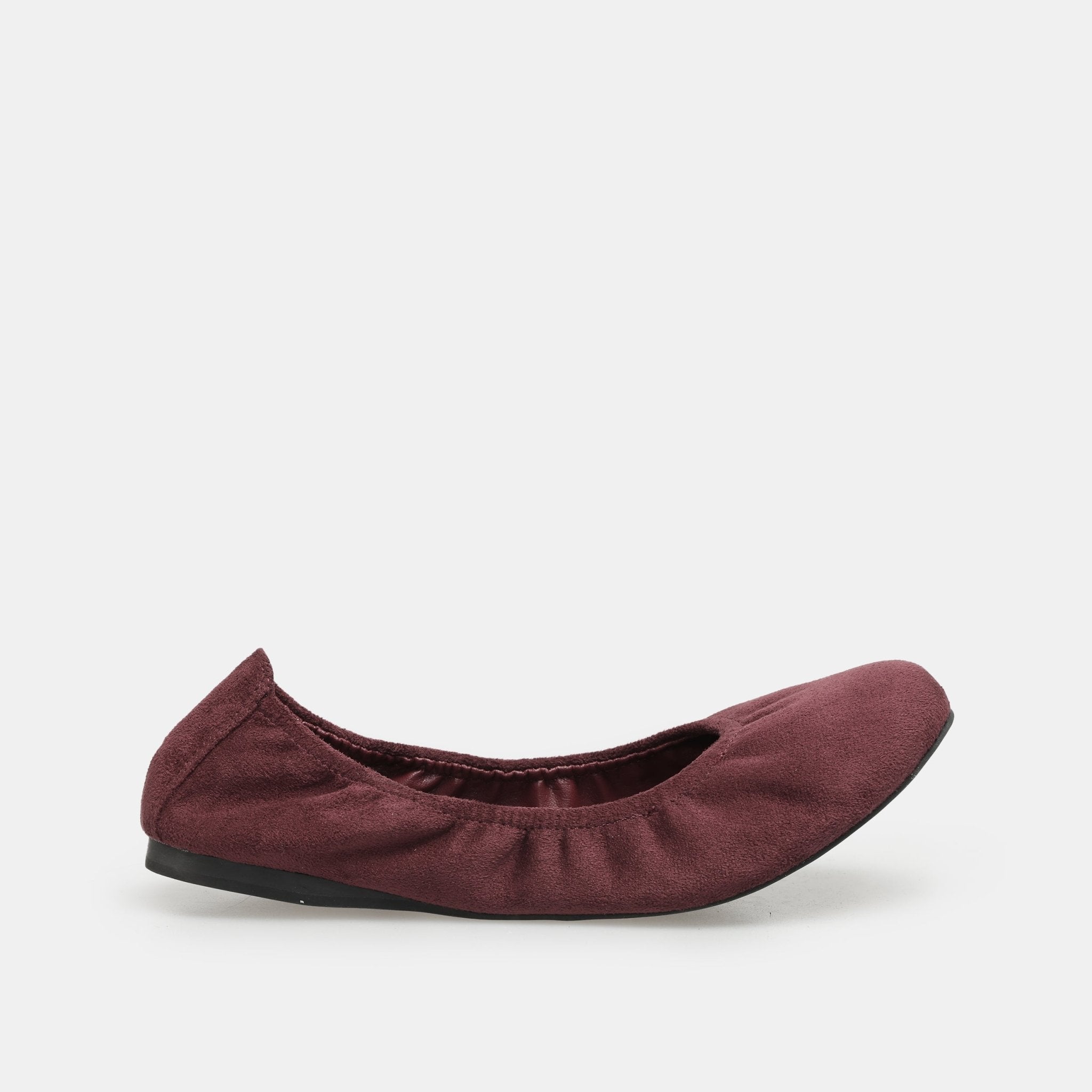 Burgundy Suede Elastic Ballet Flats - shopaleena