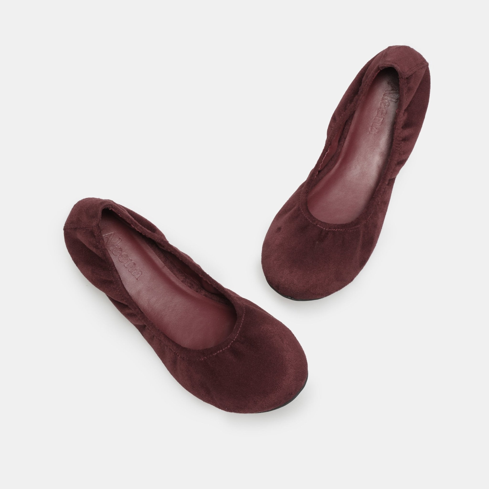 Burgundy Suede Elastic Ballet Flats - shopaleena