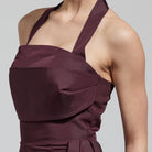 Burgundy Taffeta Halter Neck Maxi Dress - shopaleena