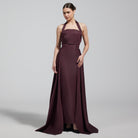 Burgundy Taffeta Halter Neck Maxi Dress - shopaleena