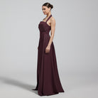 Burgundy Taffeta Halter Neck Maxi Dress - shopaleena