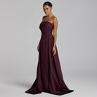 Burgundy Taffeta Strapless Maxi Dress - shopaleena