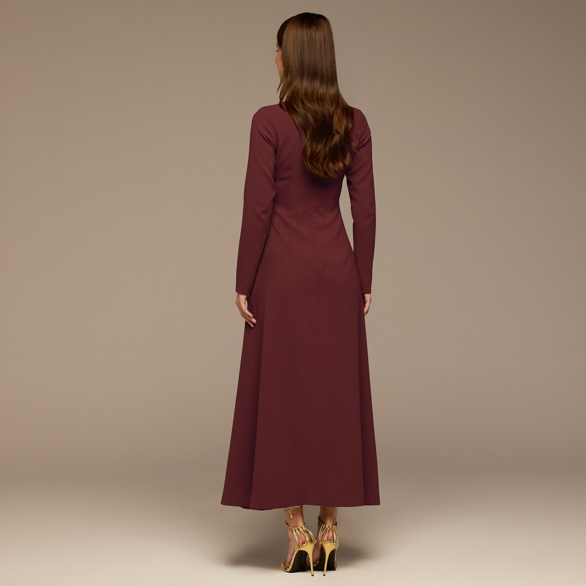 Burgundy Twisted Neck Crepe Maxi Dress - shopaleena