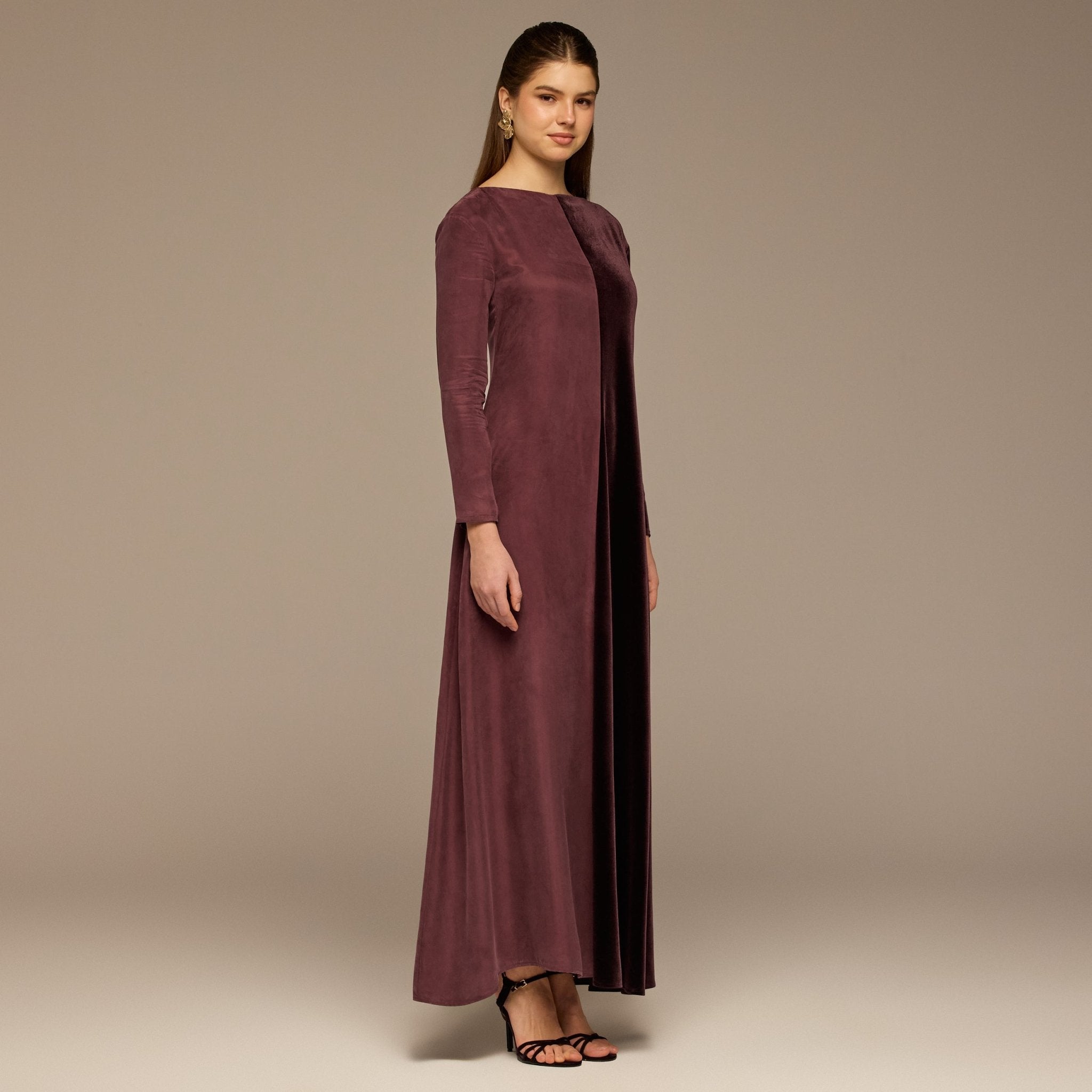 Burgundy Two Tone Velvet - Cupro Maxi Dress - shopaleena