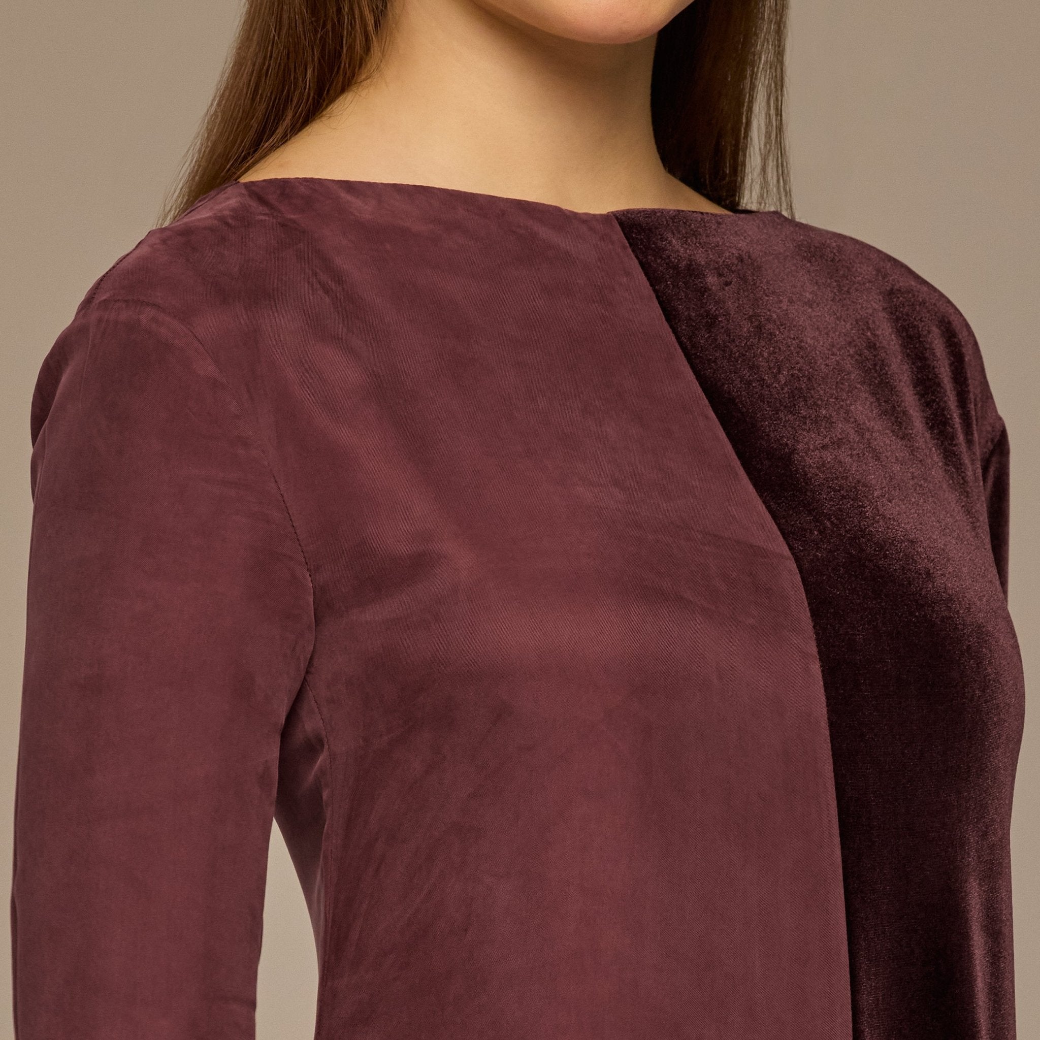 Burgundy Two Tone Velvet - Cupro Maxi Dress - shopaleena