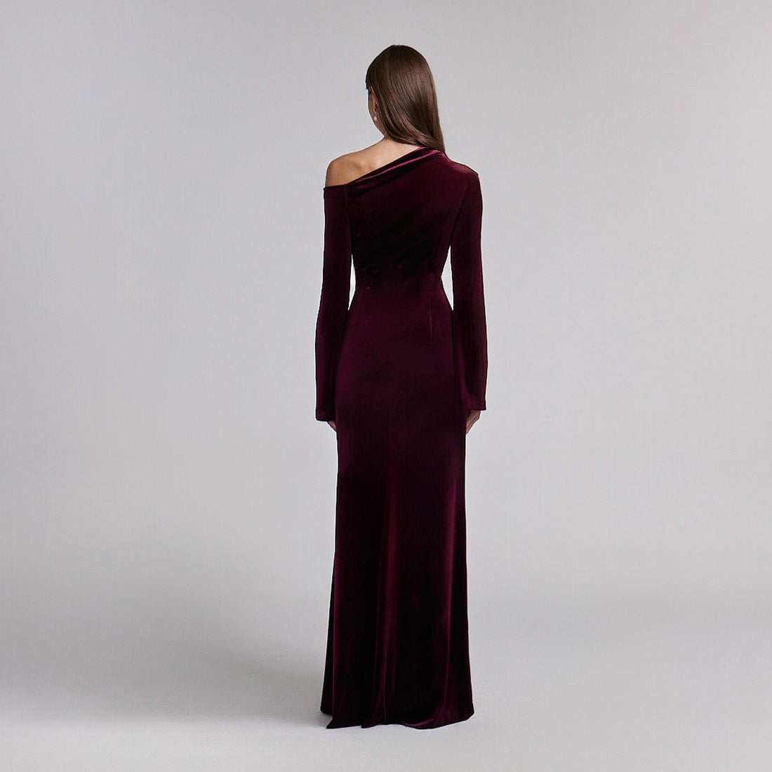 Burgundy Velvet Bare Shoulder Maxi Dress - shopaleena