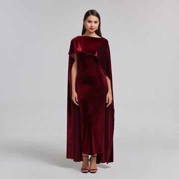 Burgundy Velvet Cape Maxi Dress - shopaleena