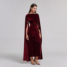 Burgundy Velvet Cape Maxi Dress - shopaleena