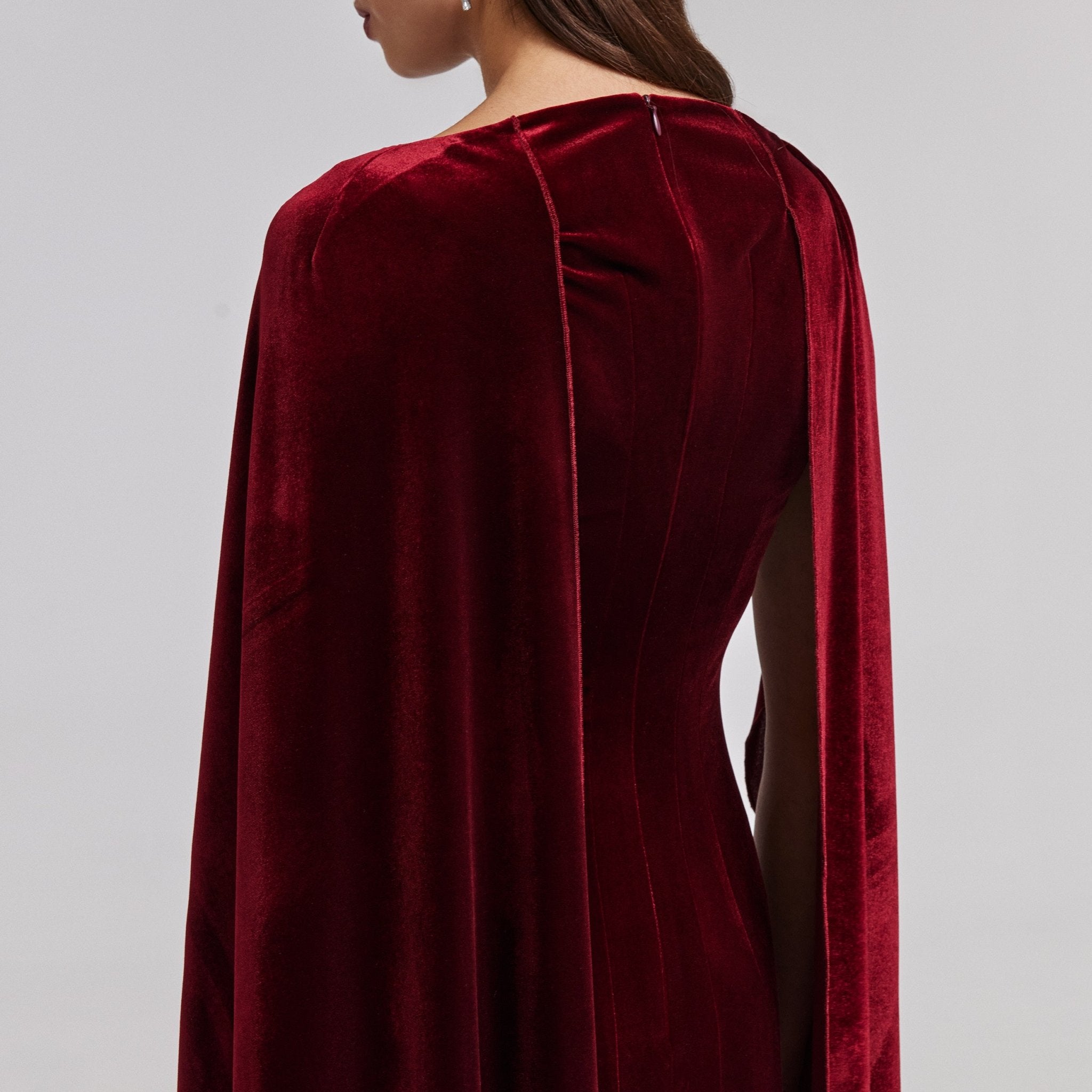 Burgundy Velvet Cape Maxi Dress - shopaleena