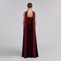 Burgundy Velvet - Chiffon Strapless Gown with Draped Scarf - shopaleena