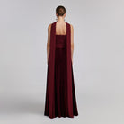Burgundy Velvet - Chiffon Strapless Gown with Draped Scarf - shopaleena