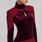 Burgundy Velvet - Crepe Maxi Dress with Pleated Skirt - shopaleena