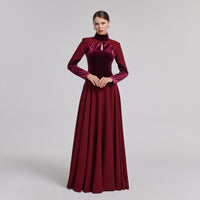 Burgundy Velvet - Crepe Maxi Dress with Pleated Skirt - shopaleena