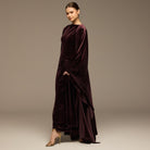 Burgundy Velvet Dress & Draped Cape Set - shopaleena