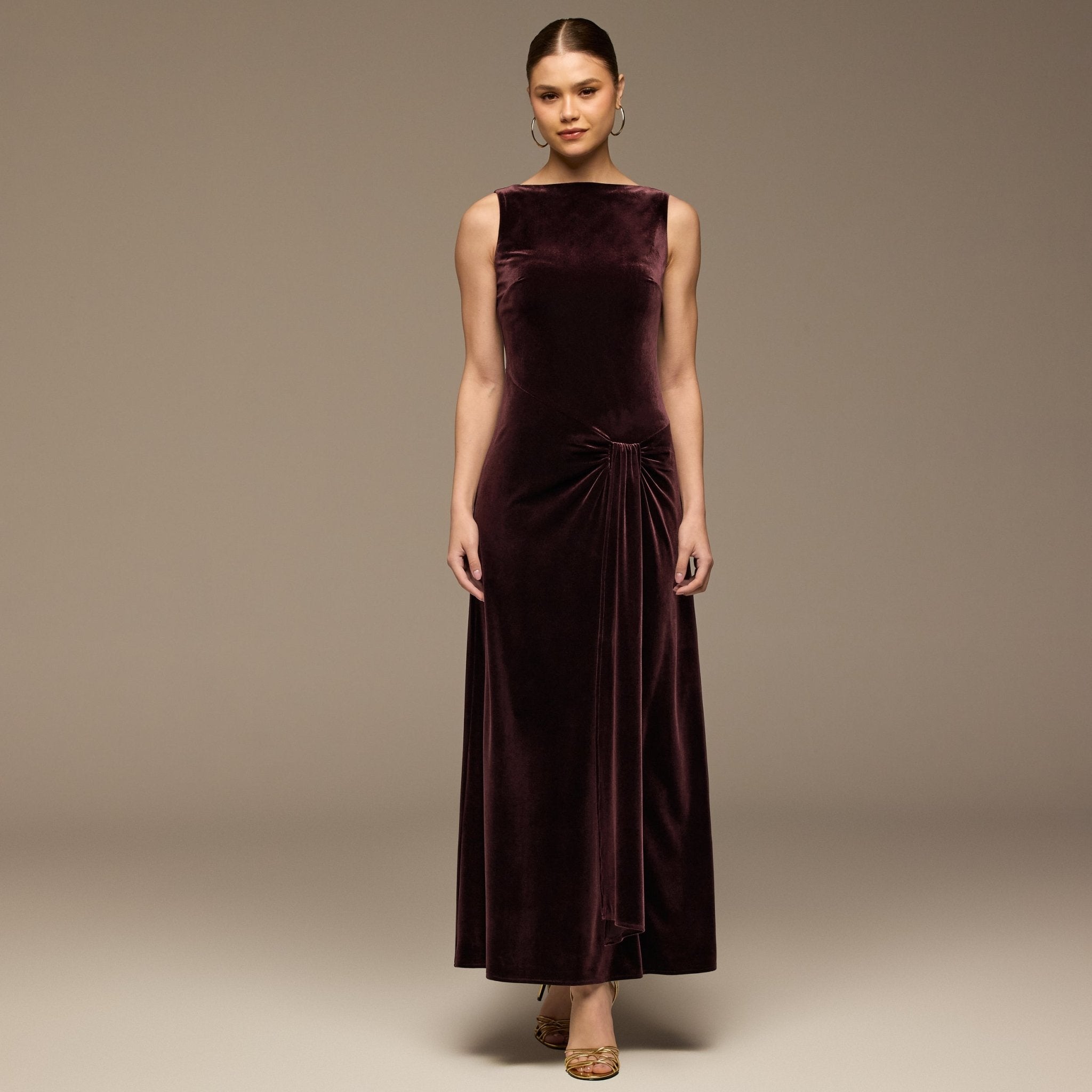 Burgundy Velvet Dress & Draped Cape Set - shopaleena