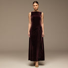 Burgundy Velvet Dress & Draped Cape Set - shopaleena
