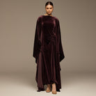 Burgundy Velvet Dress & Draped Cape Set - shopaleena