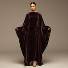 Burgundy Velvet Dress & Draped Cape Set - shopaleena