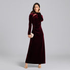 Burgundy Velvet High Neck Gown - shopaleena